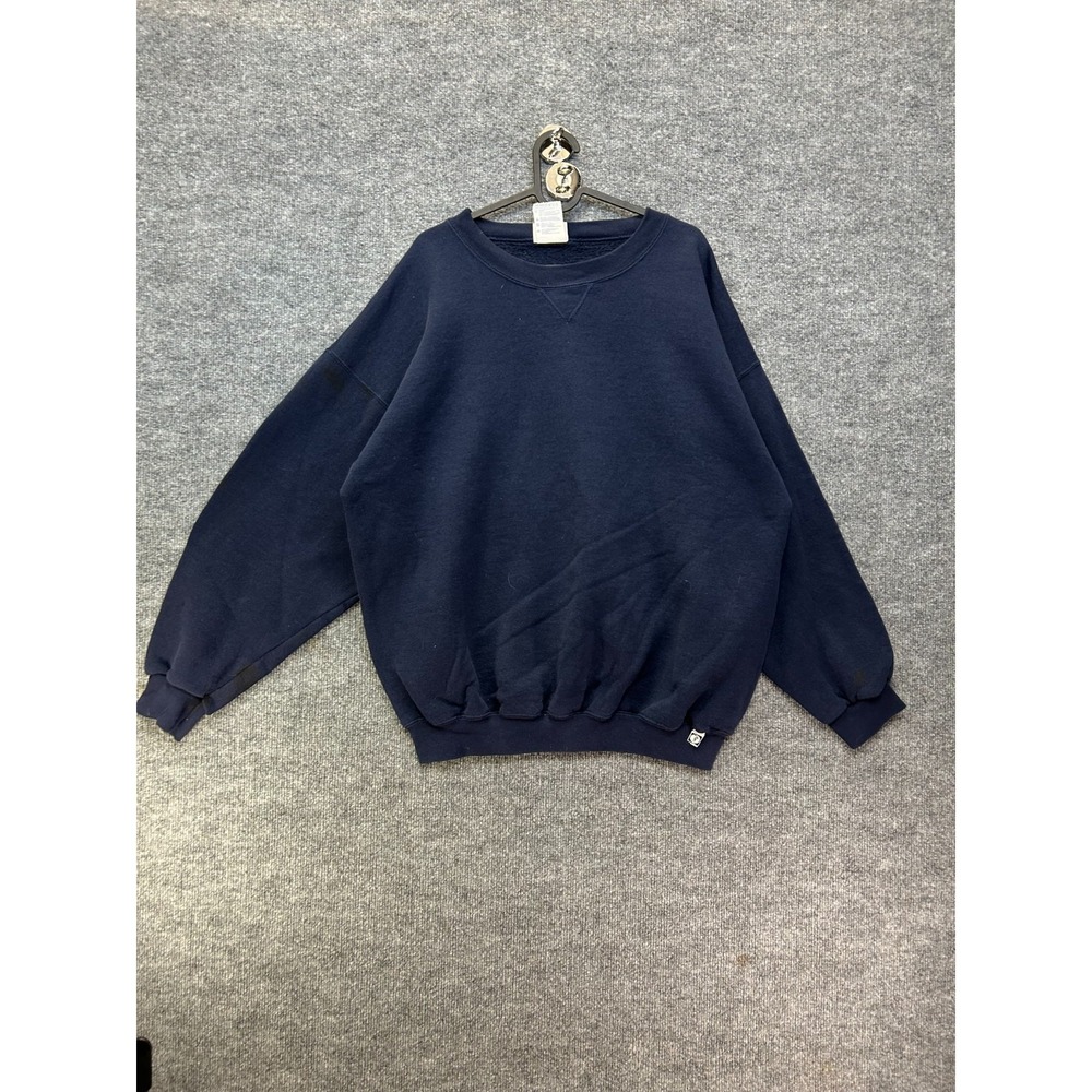 Vintage Discus Athletic Sweatshirt Mens Navy Blue Fleece Crew Neck Pullover - XL